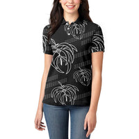 Aloha Hawaii Acacia Koa Leaves Women Polo Shirt Black Kakau Tribal Pattern LT05 - Polynesian Pride