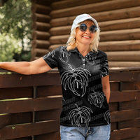 Aloha Hawaii Acacia Koa Leaves Women Polo Shirt Black Kakau Tribal Pattern LT05 - Polynesian Pride