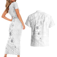 Lotu Tamaiti Samoa Couples Matching Short Sleeve Bodycon Dress and Hawaiian Shirt White Sunday Polynesian Tribal Pattern Elegant Style