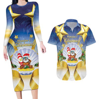 Niue Christmas Couples Matching Long Sleeve Bodycon Dress and Hawaiian Shirt Seashell Santa Beach Vibes - Polynesian Pride