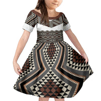 New Zealand Aotearoa Family Matching Mermaid Dress and Hawaiian Shirt Taniko Art Simple Style LT05 Daughter's Dress Brown - Polynesian Pride