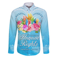 Universal Human Rights Month Family Matching Tank Maxi Dress and Hawaiian Shirt Polynesian Style LT05 Dad's Shirt - Long Sleeve Blue - Polynesian Pride