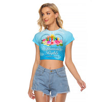 Universal Human Rights Month Raglan Cropped T Shirt Polynesian Style LT05 Female Blue - Polynesian Pride