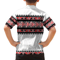 New Zealand Aotearoa Family Matching Off Shoulder Maxi Dress and Hawaiian Shirt With Kowhaiwhai Pattern Red Version LT05 - Polynesian Pride