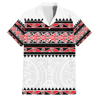 New Zealand Aotearoa Family Matching Off Shoulder Maxi Dress and Hawaiian Shirt With Kowhaiwhai Pattern Red Version LT05 Dad's Shirt - Short Sleeve Red - Polynesian Pride