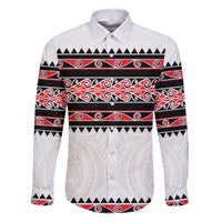 New Zealand Aotearoa Family Matching Summer Maxi Dress and Hawaiian Shirt With Kowhaiwhai Pattern Red Version LT05 Dad's Shirt - Long Sleeve Red - Polynesian Pride