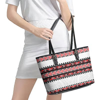 New Zealand Aotearoa Leather Tote Bag With Kowhaiwhai Pattern Red Version LT05 - Polynesian Pride