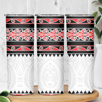 New Zealand Aotearoa Skinny Tumbler With Kowhaiwhai Pattern Red Version LT05 - Polynesian Pride