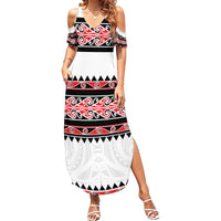 New Zealand Aotearoa Summer Maxi Dress With Kowhaiwhai Pattern Red Version LT05 Women Red - Polynesian Pride