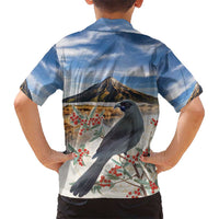 New Zealand Mount Taranaki Landscape Kid Hawaiian Shirt Kokako Bird Polynesian Style LT05 - Polynesian Pride
