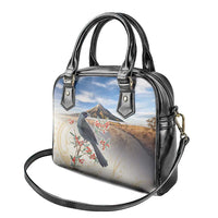 New Zealand Mount Taranaki Landscape Shoulder Handbag Kokako Bird Polynesian Style
