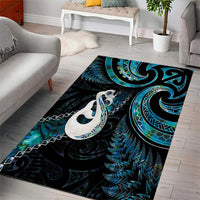New Zealand Aotearoa Area Rug Maori Manaia Paua Shell Glitter Turquoise LT05 - Polynesian Pride