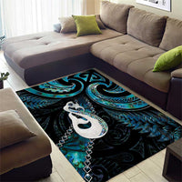 New Zealand Aotearoa Area Rug Maori Manaia Paua Shell Glitter Turquoise LT05 - Polynesian Pride