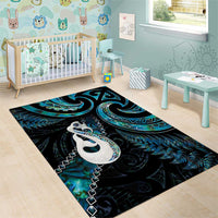 New Zealand Aotearoa Area Rug Maori Manaia Paua Shell Glitter Turquoise LT05 - Polynesian Pride