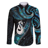 New Zealand Aotearoa Family Matching Tank Maxi Dress and Hawaiian Shirt Maori Manaia Paua Shell Glitter Turquoise