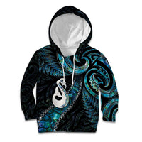 New Zealand Aotearoa Kid Hoodie Maori Manaia Paua Shell Glitter Turquoise LT05 Hoodie Turquoise - Polynesian Pride