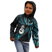 New Zealand Aotearoa Kid Hoodie Maori Manaia Paua Shell Glitter Turquoise LT05 - Polynesian Pride