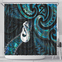 New Zealand Aotearoa Shower Curtain Maori Manaia Paua Shell Glitter Turquoise