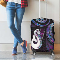 New Zealand Aotearoa Luggage Cover Maori Manaia Paua Shell Glitter Purple