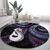New Zealand Aotearoa Round Carpet Maori Manaia Paua Shell Glitter Purple LT05 - Polynesian Pride