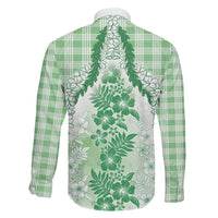 Aloha Hawaii Palaka Family Matching Long Sleeve Bodycon Dress and Hawaiian Shirt Green Plumeria Lei - Polynesian Pride