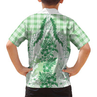 Aloha Hawaii Palaka Family Matching Mermaid Dress and Hawaiian Shirt Green Plumeria Lei - Polynesian Pride