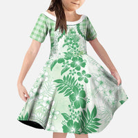 Aloha Hawaii Palaka Family Matching Mermaid Dress and Hawaiian Shirt Green Plumeria Lei - Polynesian Pride