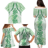 Aloha Hawaii Palaka Family Matching Puletasi and Hawaiian Shirt Green Plumeria Lei - Polynesian Pride