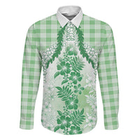 Aloha Hawaii Palaka Family Matching Puletasi and Hawaiian Shirt Green Plumeria Lei - Polynesian Pride