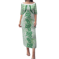 Aloha Hawaii Palaka Family Matching Puletasi and Hawaiian Shirt Green Plumeria Lei - Polynesian Pride