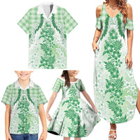 Aloha Hawaii Palaka Family Matching Summer Maxi Dress and Hawaiian Shirt Green Plumeria Lei - Polynesian Pride
