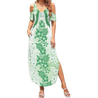 Aloha Hawaii Palaka Family Matching Summer Maxi Dress and Hawaiian Shirt Green Plumeria Lei - Polynesian Pride