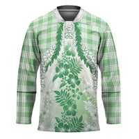 Aloha Hawaii Palaka Hockey Jersey Green Plumeria Lei LT05 Unisex Green - Polynesian Pride