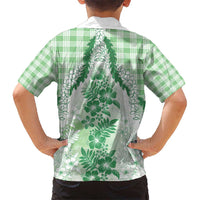 Aloha Hawaii Palaka Kid Hawaiian Shirt Green Plumeria Lei - Polynesian Pride