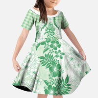 Aloha Hawaii Palaka Kid Short Sleeve Dress Green Plumeria Lei - Polynesian Pride