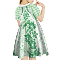 Aloha Hawaii Palaka Kid Short Sleeve Dress Green Plumeria Lei - Polynesian Pride