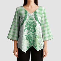 Aloha Hawaii Palaka Kimono Sleeve Blouse Green Plumeria Lei LT05 - Polynesian Pride