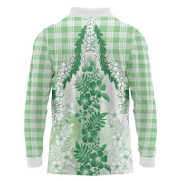 Aloha Hawaii Palaka Long Sleeve Polo Shirt Green Plumeria Lei - Polynesian Pride