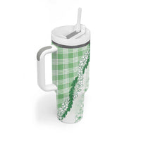 Aloha Hawaii Palaka Tumbler With Handle Green Plumeria Lei - Polynesian Pride