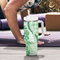 Aloha Hawaii Palaka Tumbler With Handle Green Plumeria Lei - Polynesian Pride