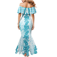 Aloha Hawaii Palaka Family Matching Mermaid Dress and Hawaiian Shirt Blue Plumeria Lei - Polynesian Pride
