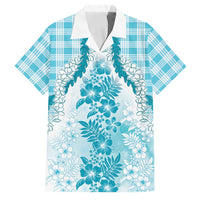 Aloha Hawaii Palaka Family Matching Puletasi and Hawaiian Shirt Blue Plumeria Lei - Polynesian Pride
