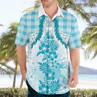 Aloha Hawaii Palaka Hawaiian Shirt Blue Plumeria Lei - Polynesian Pride