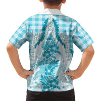 Aloha Hawaii Palaka Kid Hawaiian Shirt Blue Plumeria Lei - Polynesian Pride