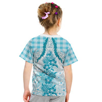 Aloha Hawaii Palaka Kid T Shirt Blue Plumeria Lei - Polynesian Pride