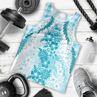 Aloha Hawaii Palaka Men Tank Top Blue Plumeria Lei - Polynesian Pride