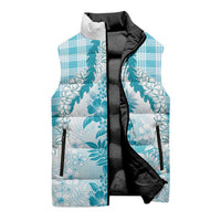 Aloha Hawaii Palaka Sleeveless Puffer Jacket Blue Plumeria Lei - Polynesian Pride