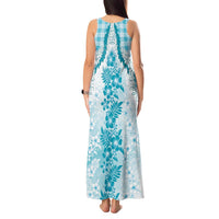 Aloha Hawaii Palaka Tank Maxi Dress Blue Plumeria Lei - Polynesian Pride