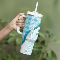 Aloha Hawaii Palaka Tumbler With Handle Blue Plumeria Lei - Polynesian Pride