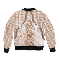 Aloha Hawaii Palaka Bomber Jacket Beige Plumeria Lei - Polynesian Pride
